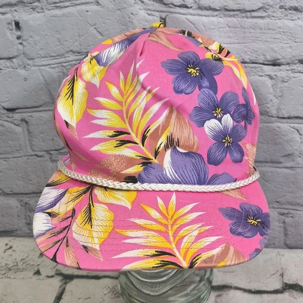 Vintage Hawaiian Trucker Hat Pink Floral One Size‎ Snapback Ball Cap